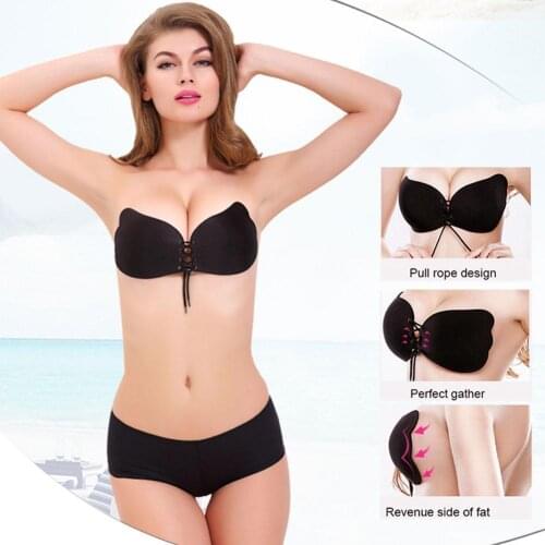 Women Self Adhesive Strapless Bandage Blackless Stick Push Invisible womens Bra Gel Bra Silicone underwear Up C8K0