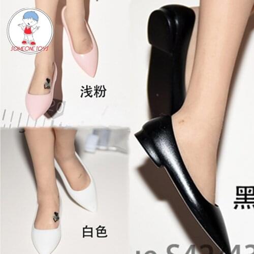1/6 Phicen Female Black Leather shoes cute pink Flat leather shoes for 12" TBLeague S42 S43 Action Figures body jiaou doll toys