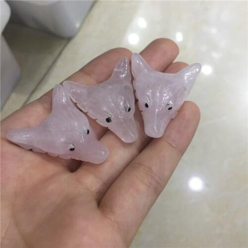 1pcs delicacy natural stones and minerals rose quartz crystal handmade wolf head figurine healing crystals as pandent with hole
