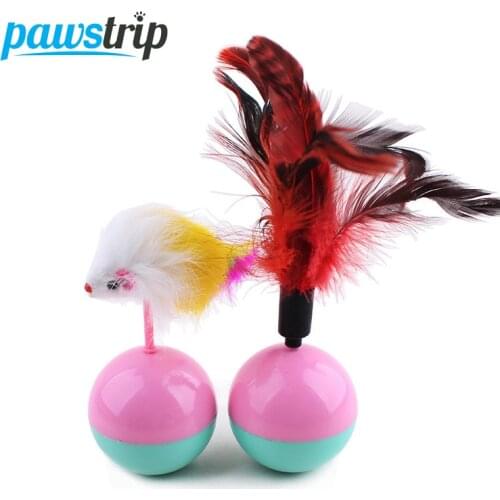 1pc Feather Mouse Cat Toy Tumbler Cat Toys Ball Kitten Mouse Toys Interactive Colorful Feather Pet Toys For Cats Diameter 5cm
