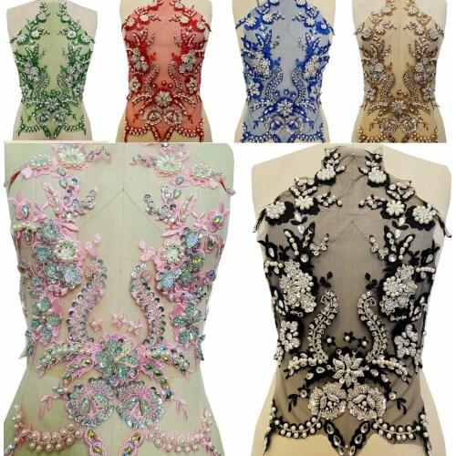 13 colour Sew on rhinestones lace applique handsewing beads pearl trim patches for dress clothes accessory