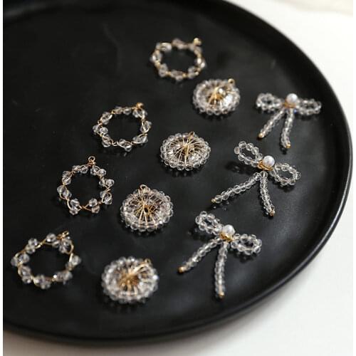 2pcs Korean Crystal Bead Woven Winding Wrap Bowknot Fashion Earrings for Women Necklace Material Pendant DIY Jewelry Accessories