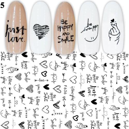 Heart Leaf Design 3D Nail Sticker Black White Transfer Stickers for Nails Sexy Girl Face Slider Tip Abstract Wrap for Manicure