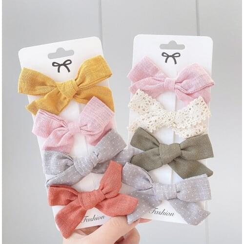 4Pcs/Set Flower Leopard Printed Bowknot Hair Clips For Kids Girls Lace Bows Barrettes Safty Hairpins Headwear Hair Accessories