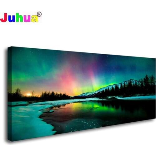 5D Full Square Round Drill Diamond Embroidery Wall Art Aurora Scenery Mosaic Diy Diamond Painting Wedding Decorations