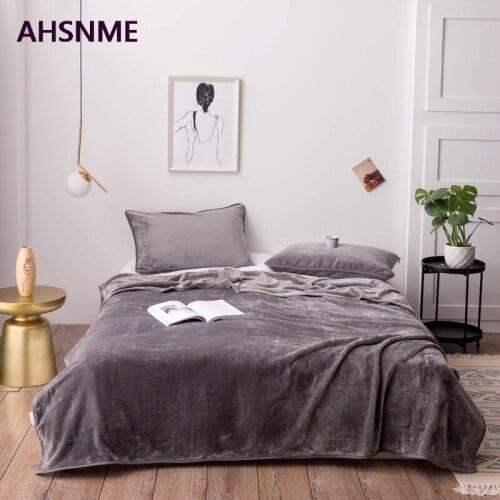 AHSNME Mercury Grey Thick Coral Blanket Solid Color Mink Velvet Blanket Soft Sofa Napping Blanket