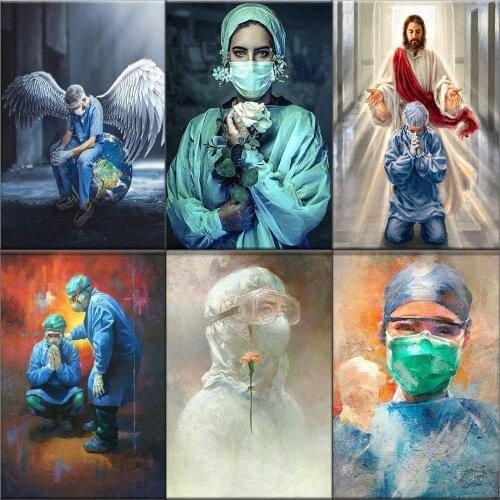 Doctor Diamond Painting Full Square Round Drill 5D Diamond Embroidery Cross Stitch Mosaic Angel Save Lives Art Office Decor