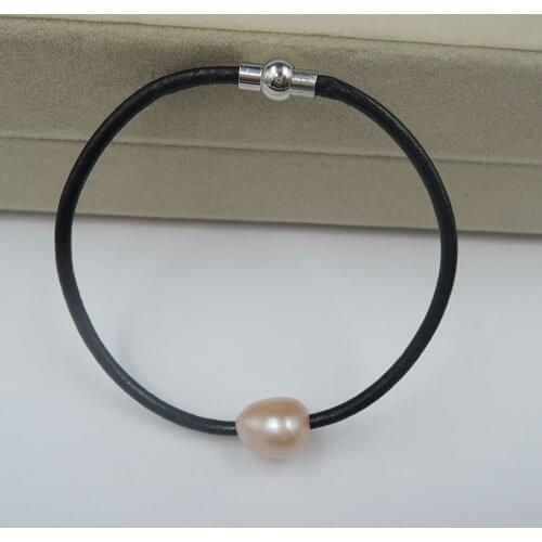 6pcs-100% nature freshwater pearl bracelet-leather rope bracelet-big baroque pearl bracelet .11-15 mm baroque pearl bracelet