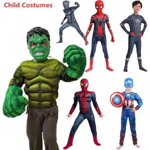 Child Spider-Man/Hulk/Iron Man/Venom Cosplay Costume Boys Girls Halloween Avengers Superhero Jumpsuit/gloves/mask Party Gift