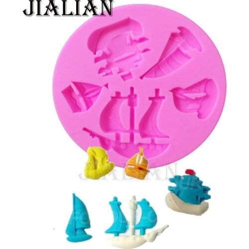 DIY Pirate Ship Silicone Molds Sails Fondant Chocolate Cake Decorating Tools Clay Candy kitchen baking Mold T0602