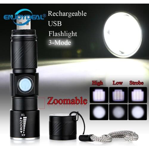 Enjoydeal 1PC Q5 1000 Lm LED USB Rechargeable Flashlight Zoomable Adjustable Focus Flashlight Torch for camping outdoor Light
