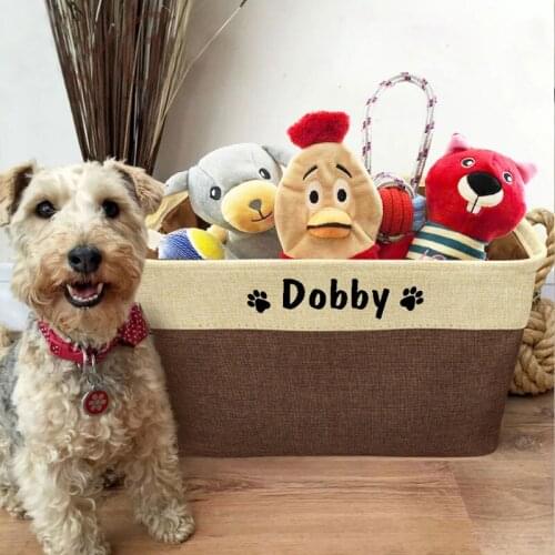Custom Dog Toys Storage Bins Canvas Collapsible Dog Accessories Storage Basket Bin Pet Organizer Box Perfect For Organizing Toys