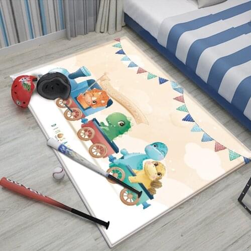 Hot Sale Non-Slip Children Flannel Carpet Baby Carpet Baby Play Mat Train Animal Pattern Children Comfortable RectangleCarpet