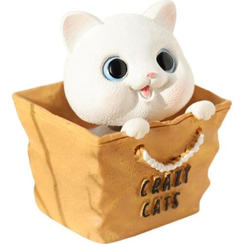 Cartoon Cat Shaking Head Design Car Figurine Craft Model Ornament Desktop Decor Figurines Miniatures