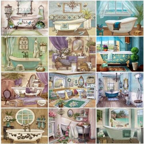 Bathroom Decor Diamond Painting Vintage Landscape 5D Diy Diamond Embroidery Mosaic Cross Wall Art Stitch Kit Beaded Handicraft