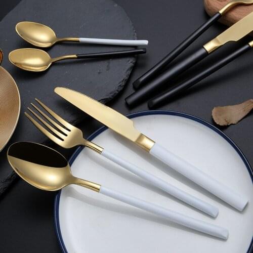 Western Gold Spoon Fork Knife Cutlery Set 304 Stainless Steel Dinnerware For Kitchen Dinner Travel Tableware