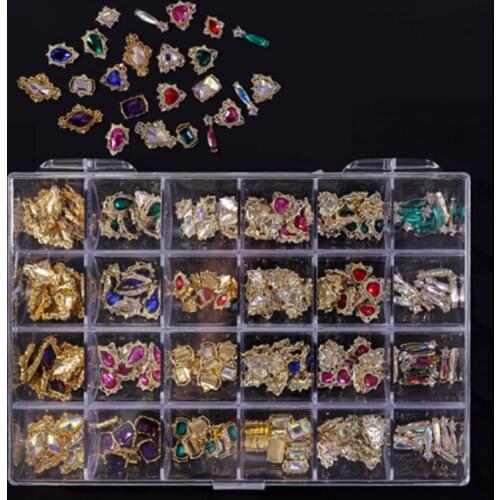 24 Grid Boxed Nail Alloy Crown Zircon Resin Mixed DIY Nail Nail Jewelry Set Nail Art Decorations