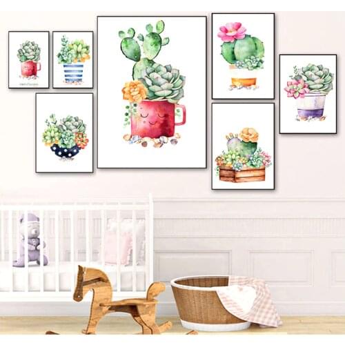 Wall Pictures For Living Room Decor Unframed Cactus Succulent Plant Canvas Painting Nordic Poster Wall Art Prints Watercolor