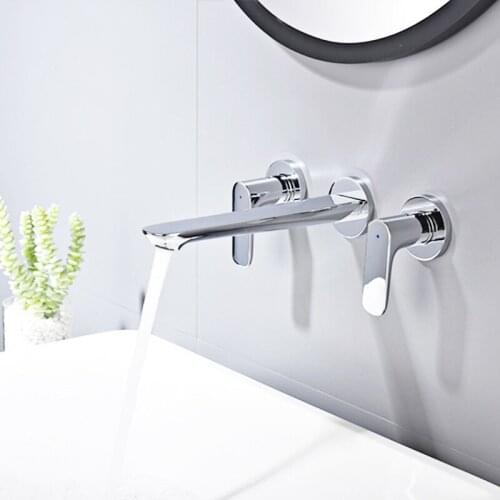 Mounting on the bathroom wall double taps mixer basin hidden hot chrome bronze sink and cold hidden modern water