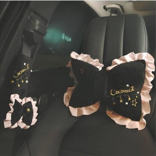 2021 New Plush Pillow Creative Cartoon Seat Belt Cover Home Car Office Bnowknot Waist Headrest Pillow Laides Interior Ornament