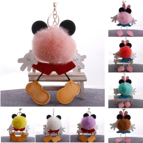 10pcs/lot New Pom Pom Fluffy Key Chains Keyring Pendant Porte Clef Cute Panda Fake Rabbit Fur Soft Ball Pompom Keychain Girl Bag