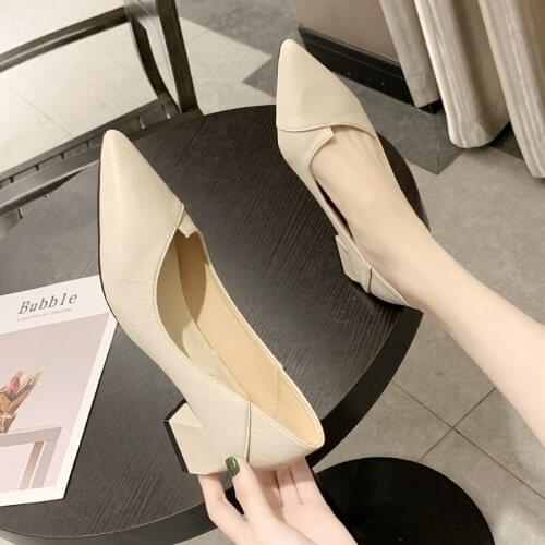 2021 spring and autumn new womens shallow mouth pointed toe shoes fashionable all-match high heels
