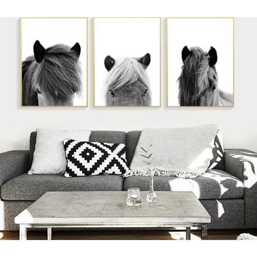 Black and White Icelandic Horse Posters and Prints Farmhouse Rustic Decor Scandinavian Wall Art Canvas Painting for Living Room