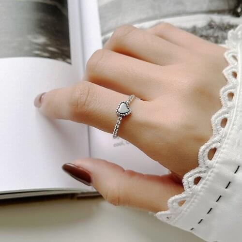 Retro VintageAuthentic 925 Sterling Silver Jewelry Heart Love &Beads ring Adjust TLJ1574
