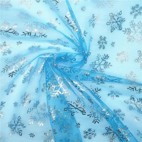 Width 155cm Princess Dress Sky Blue Glitter Snowflake Fabrics for Wedding Decoration Sewing Mesh DIY Handcrafts Accessories