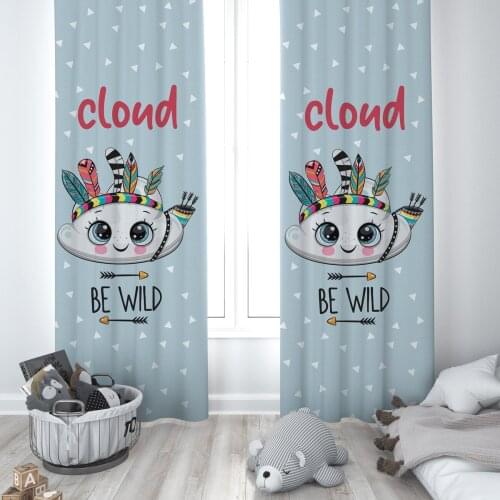 Curtains Children 3D Printed Decorative Items Home Childrens Room Light Blue Wild Cloud Model 146