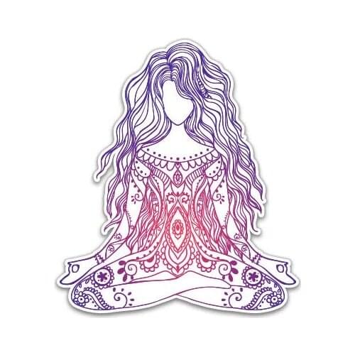 Sitting Yoga Girl Colorful - Vinyl Sticker Waterproof Decal