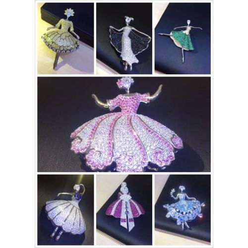 925 sterling silver with cubic zircon fairy brooch pins princess dancer brooch pins & pendant double use fashion women jewelry