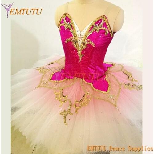 Women Pink Golden Professional Ballet Costumes Adult Sleeping Beauty Professional Pancake Tutus Fairy Doll Ballet Tutu Dress