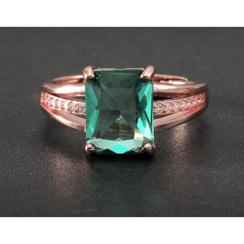 925 New Fashion Temperament Light Green Hole Green Rectangle Simulation Green Tourmaline Adjustable Ring For Women Fine Jewelry