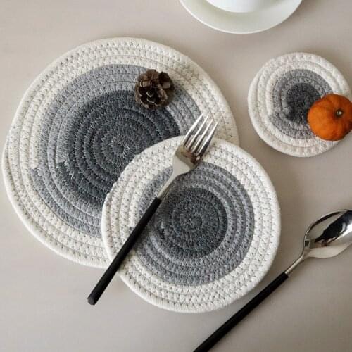 1pack Nordic Thick Placemat Cotton Woven Coaster Grey Pot Mat 11cm 18cm 24cm