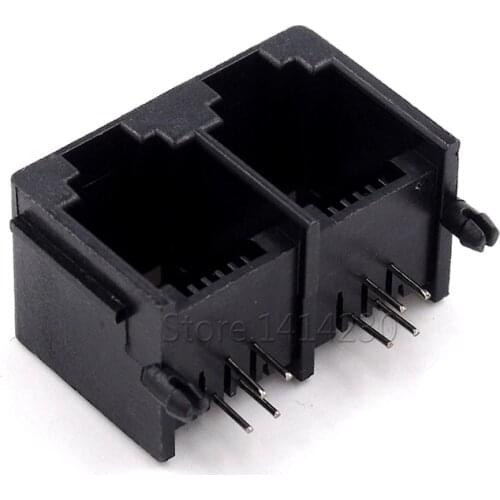 10PCS RJ11 Socket Double 6P4C Black Network Interface Connector RJ-11 Telephone Socket PCB Mount Modular