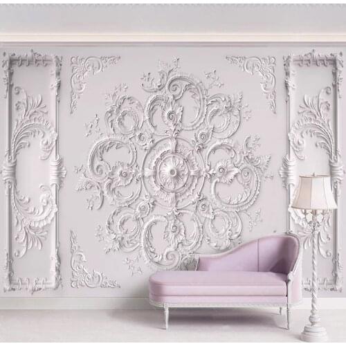 3D Embossed European Style Pattern Gypsum Line Carved Photo Wallpaper Living Room Bedroom Self-Adhesive Waterproof Canvas Murals