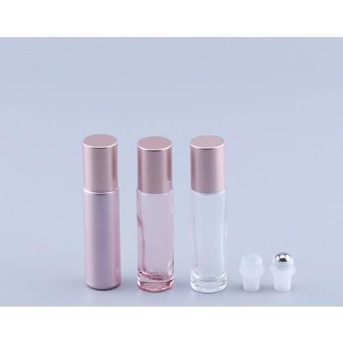 500pcs 10ml Pink Color Thick Glass Roll On Essential Oil Empty Perfume Bottle Roller Ball bottle For Travel