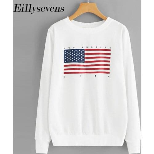 American Flag Print Woman Trendy Sweatshirts Autumn Female 2020 Casual Simple Sweatshirt Full Sleeve All-match Pullover