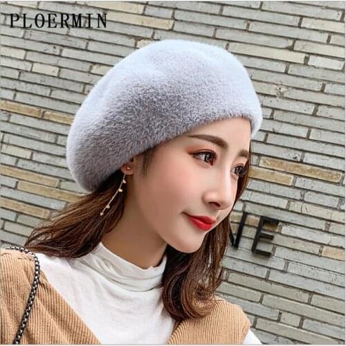 Women Wool Knitted Elegant Berets Hats 2019 New Solid Color Winter Warm Hat Female Painter Hat Bonnet Caps Female Beret
