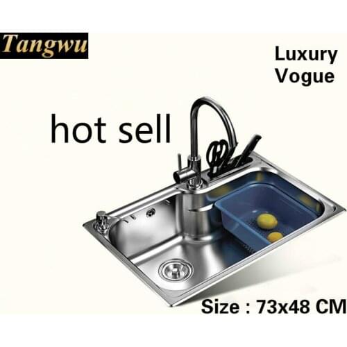 Free shipping Home wash vegetables large kitchen single trough sink multifunction 304 stainless steel 730x480 MM