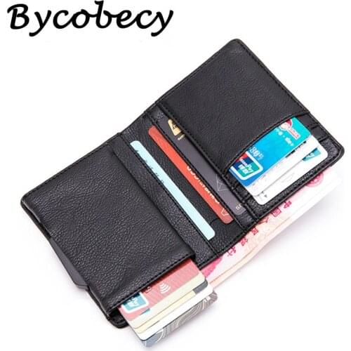 Bycobecy 2019 PU Leather RFID Men Women Wallet Aluminum Box High Quality Multifunctional Business Card Case Pop Up Card Holder