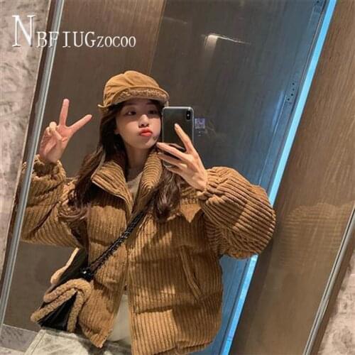 Black White Hot Pink Khaki Color Women Parkas Corduroy S-XL Female Jacket