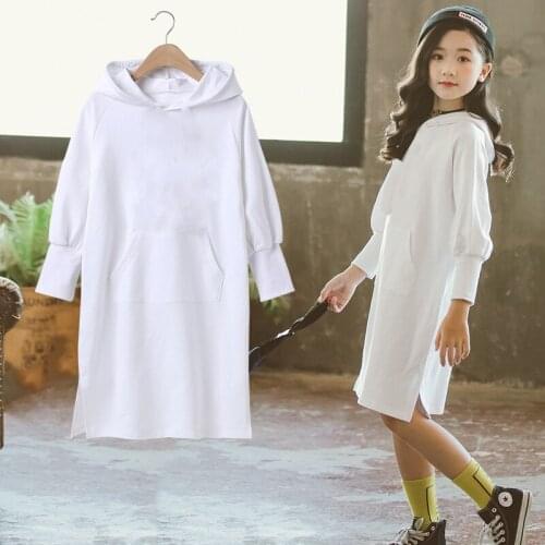 Autumn hoodie sweatshirt dress kids girls girls pure long-sleeved dress girls cotton clothes 10 12 years old childrens clothing