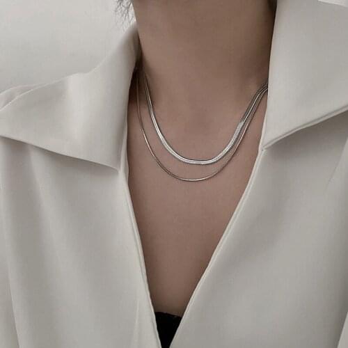 Lifefontier Double Layer Stainless Steel Snake Chain Necklaces For Women Silver Color Blade Chain Choker Necklace Jewelry Gift