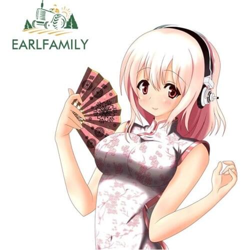 EARLFAMILY 13cm x 10.5cm for Super Sonico Car Stickers Sunscreen Personality Decals Scratch-Proof Car Door Protector DIY