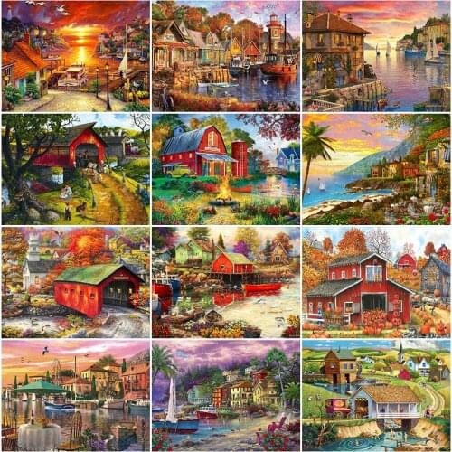 EverShine 5D Diamond Mosaic Town Diamond Painting Scenic Full Square Embroidery Cross Stitch Picture Of Rhinestones Handicraft
