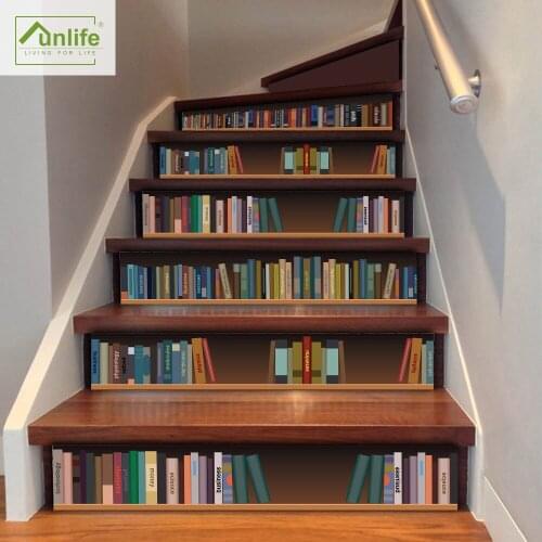 Funlife®18*100cm*6pcs Bookshelf Stair Sticker Waterproof PVC Self-adhesive for Stairway Bathroom Kitchen Living Room Decor