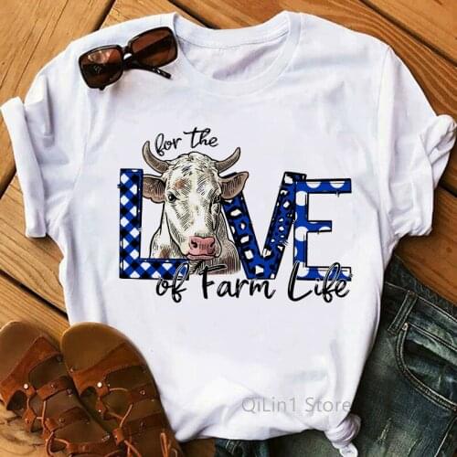 Love For Cows Of Farm Life Graphic Print T-Shirt WomenS Clothing 2021 Funny Lion/Tiger/Football Tshirt Femme Harajuku Shirt