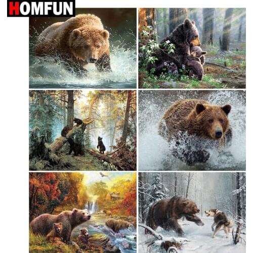 HOMFUN Paint With Diamond Embroidery "Bear forest animal" Diamond Painting Full Square Round Picture Of Rhinestone Decor